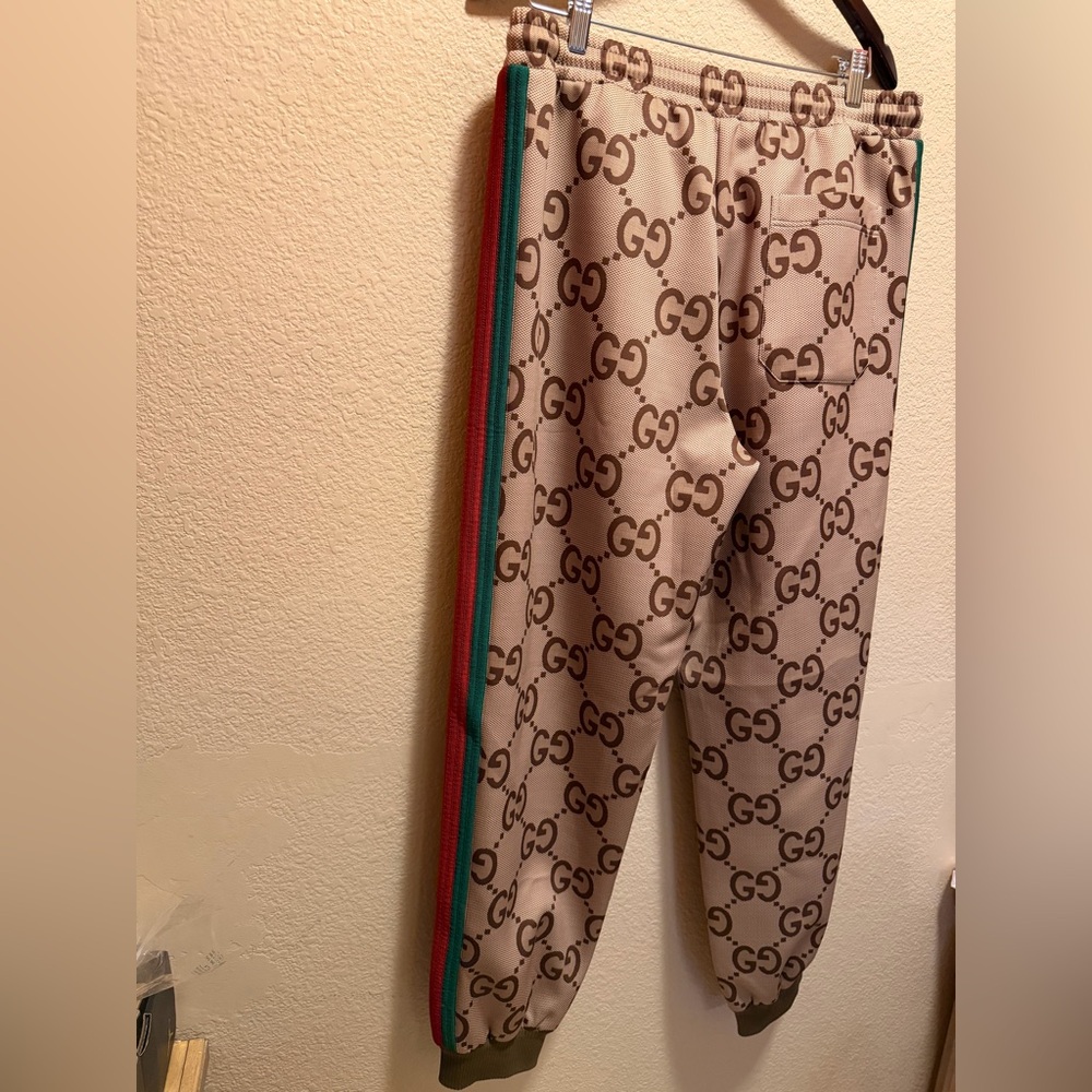 New Authentic Gucci GG Jumbo Logo Sweatpants Tan Brown XXL Waist 38 40 42 44 - Picture 13 of 16